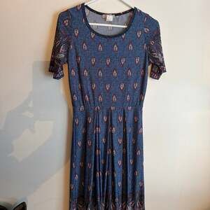 Skater Dress Blue Paisley Floral Short Sleeve Midi - Size M